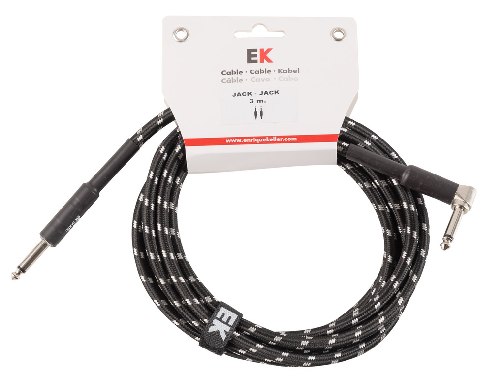 Cable Ek Audio Para Guitarra Jack - Jack Recto - Acodado Tela Trenzada De 3 M