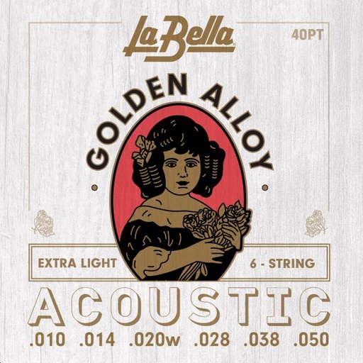 [40PT] Juego De Cuerdas Para Guitarra Acústica La Bella Golden Alloy Extra Light 10-50
