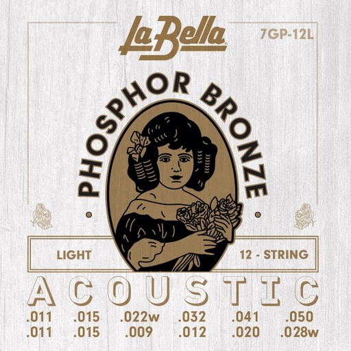 [7GP12L] Juego De Cuerdas Para Guitarra Acústica La Bella Phosphor 12 Cuerdas Light 11-50