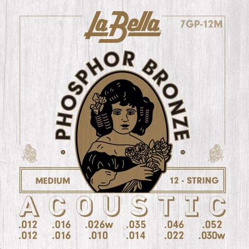 [7GP12M] Juego De Cuerdas Para Guitarra Acústica La Bella Phosphor 12 Cuerdas Medium 12-52