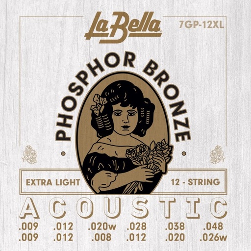 [7GP12XL] Juego De Cuerdas Para Guitarra Acústica La Bella Phosphor 12 Cuerdas Extra Light 09-48