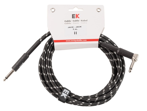 [SFJJ0033] Cable Ek Audio Para Guitarra Jack - Jack Recto - Acodado Tela Trenzada De 3 M